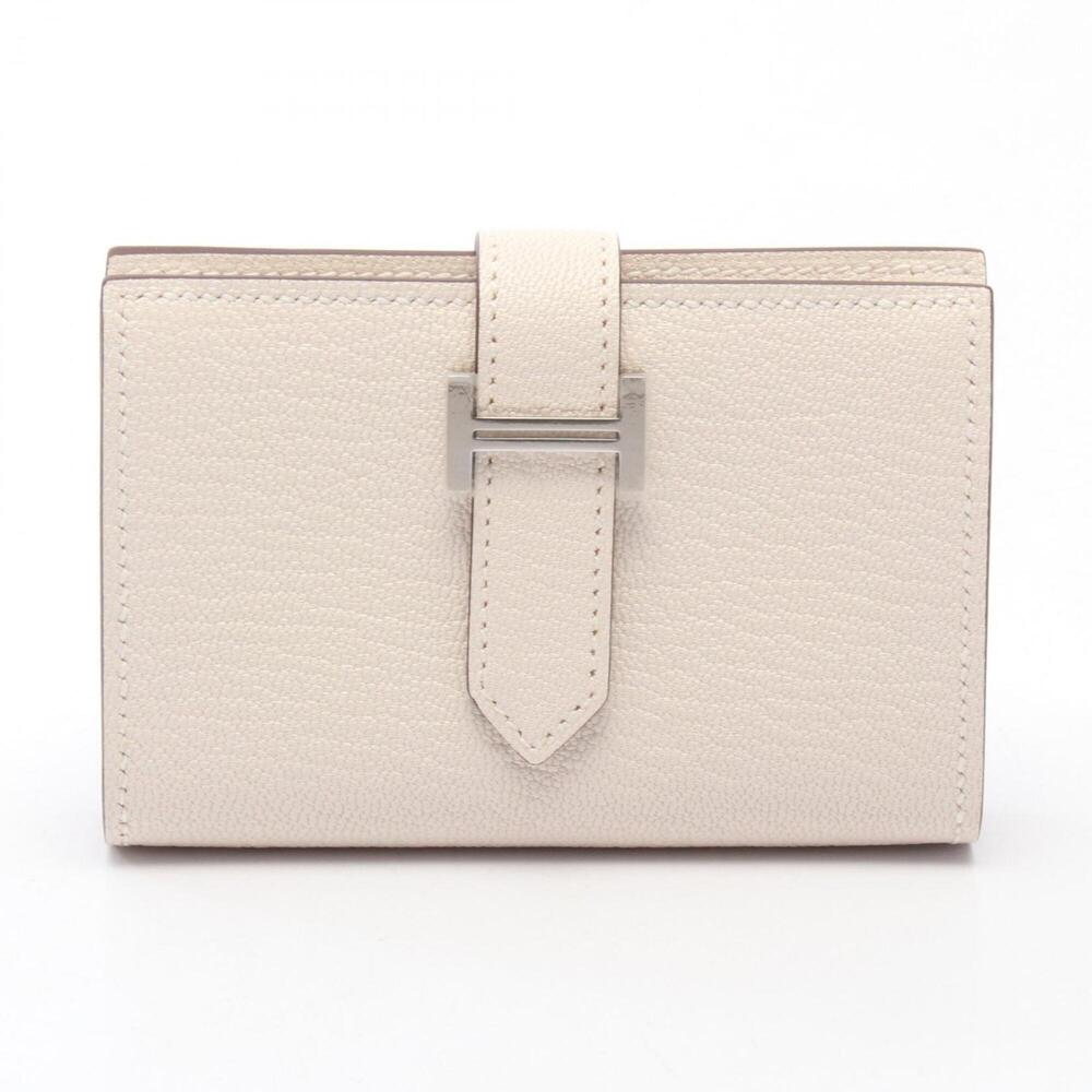 Hermes Bearn Mini Nata Business Card Holder/Card Case, Chevre Leather, Ivory,...